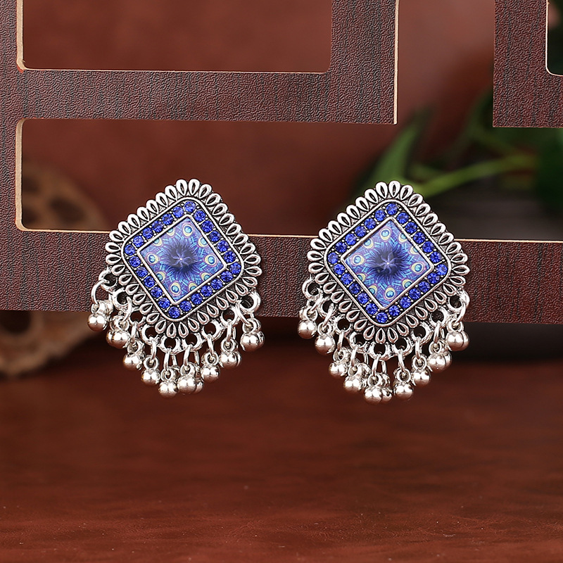 Tassel Earrings Boho - Винтажные ЭТНИЧЕСКИЕ СЕРЕБРЯНЫЕ квадратные висячие серьги