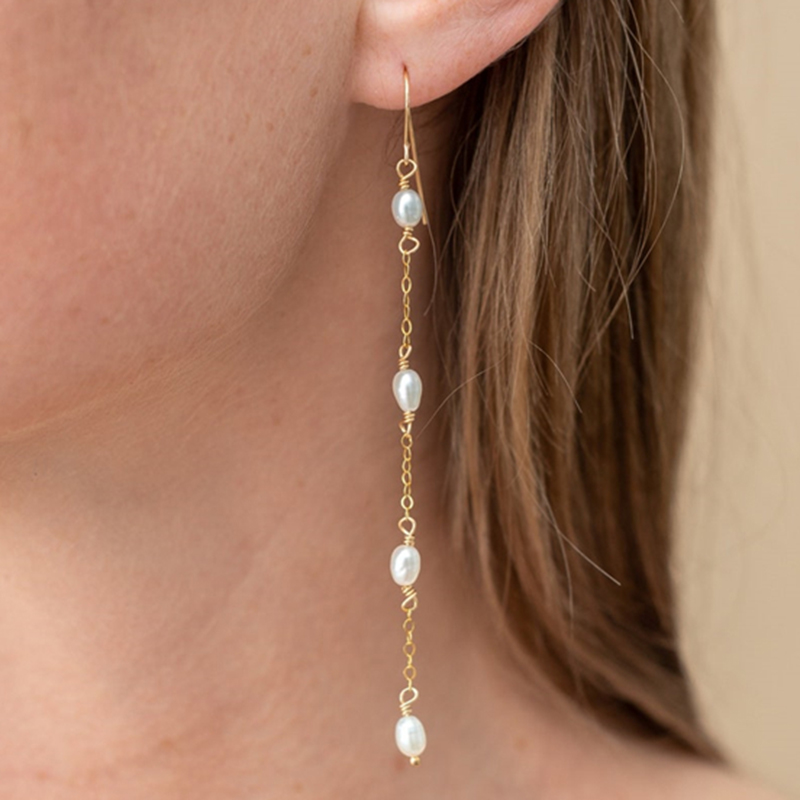 Tassel Earrings Boho - Серьги с натуральным жемчугом 14 карат,